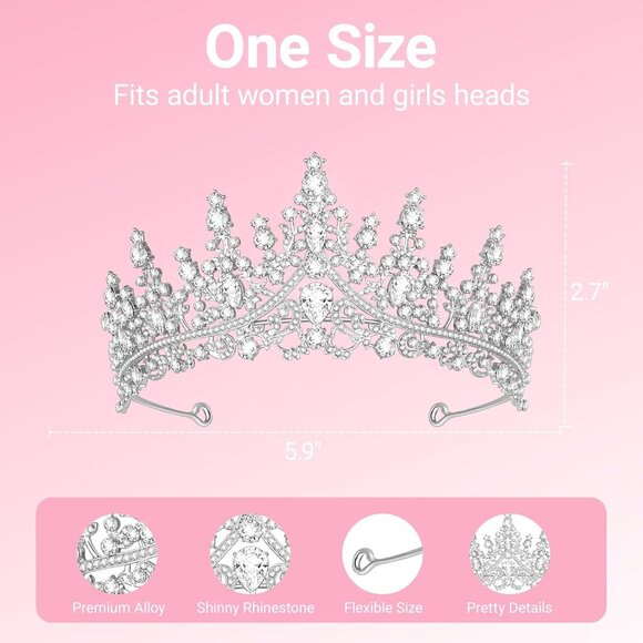 Tiara Crown for Women, Headband Hair Accessories for Birthday Wedding Party Cost - Picture 2 of 6